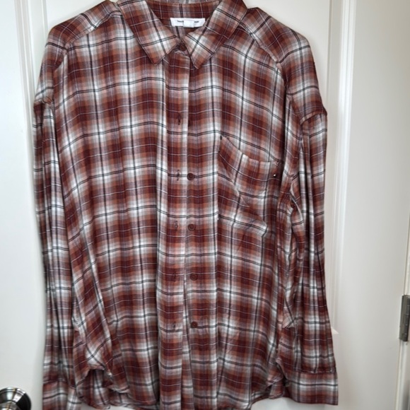 beachlunchlounge Plaid Shirt Woman L Red Elliot Button Up Long Sleeve - Picture 3 of 15